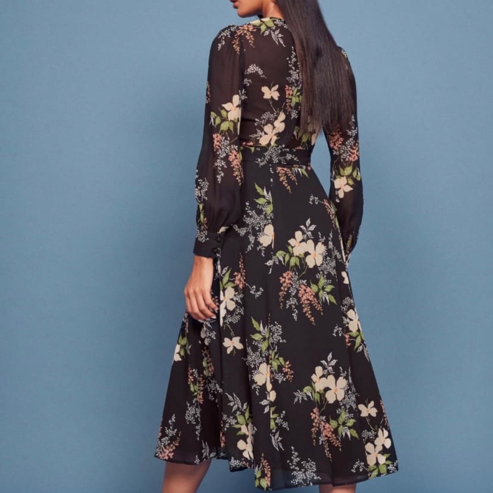Reformation Susana Black Floral Midi Dress - Picture 3 of 5
